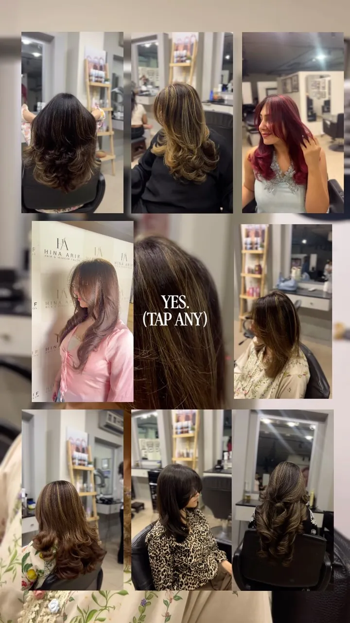 Collage of several colour results, from warm brunette to vivid red